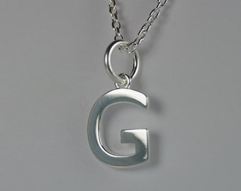 Initial G Sterling Silver Pendant Necklace, Silver Initial G, Silver Letter G, Initial Letter G Pendant.