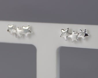 Sterling Silver Triple Star Stud Earrings, Celestial Jewelry