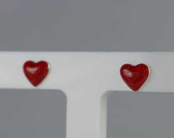 Small  Heart Earrings, Sterling Silver Red Enamel Heart Earrings, Heart Silver Stud Earrings, Heart Studs, Silver Ear Rings, Red Earrings.