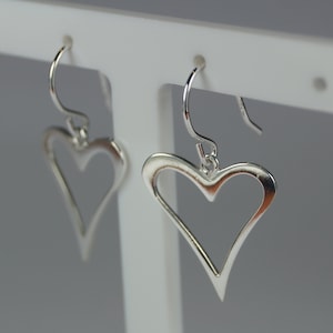 Large Sterling Silver Heart Earrings, Silver Heart Dangle