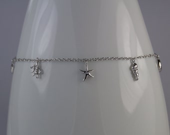 Adjustable Sterliing Silver Anklet, Beach Themed Anklet, Silver Shell Anklet, Sterling Silver Anklet, Summer Jewellery.