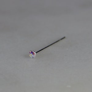 Tiny 1.5mm Sterling Silver Rainbow Crystal Nose Stud, 24 Gauge (0.5mm), Thin Nose Stud.