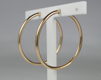 Large Gold Hoop Earrings/Sleepers. 38mm 9ct Gold Hoop Earrings. Plain Hoop Earrings. Slightly Damaged.