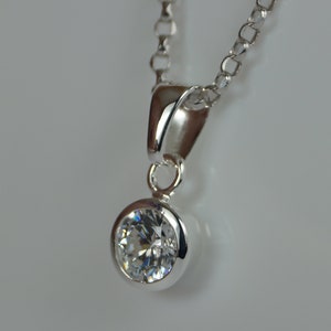 Silver Necklace, April Birthstone Clear Diamond CZ Necklace, Clear Cubic Zirconia, Sterling Silver Pendant Necklace, CZ Pendant Necklace