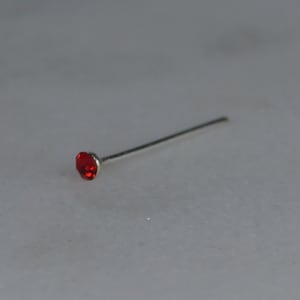 Tiny Nose Stud, 1.5mm Sterling Silver Red Crystal Nose Stud, 24 Gauge (0.5mm), Thin Nose Stud.