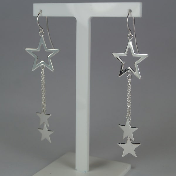Sterling Silver Star Dangle Earrings, Silver Star Earrings, Celestial Earrings.