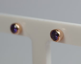 Purple Alexandrite Stud Earrings, Rose Gold Vermeil, Silver Stud, June Birthstone Earrings, Purple Cubic Zirconia, Sterling Silver,Ear Rings