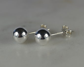 Boucles d'oreilles boule en argent sterling de 7 mm, boucles d'oreilles en argent sterling.