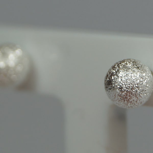 5mm Sterling Silver Ball Stud Earrings, Glitter Effect ("Diamond Dust" effect) Earrings.