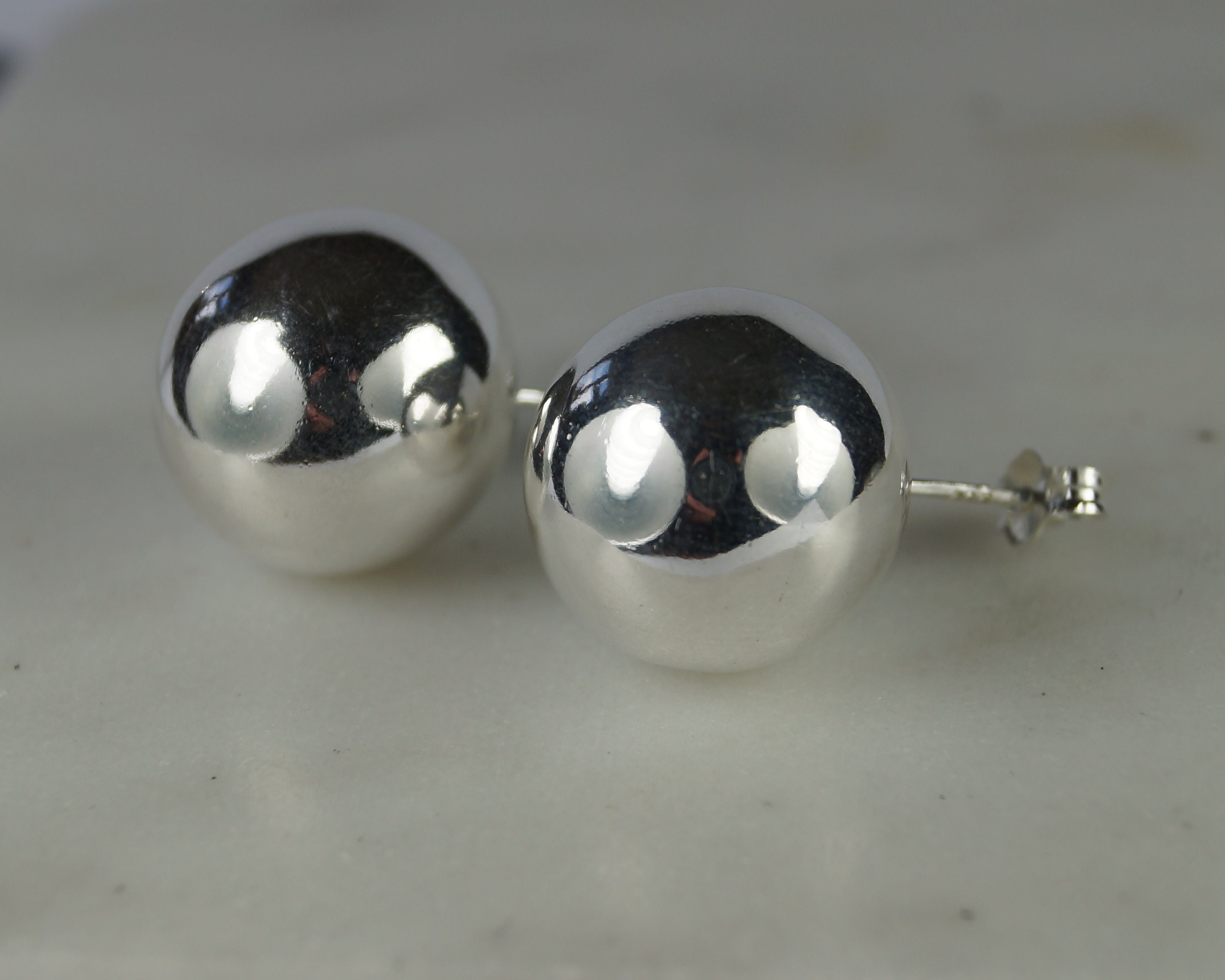 Very Large Ball Stud Earrings 14mm Silver Stud Sterling 925 Etsy
