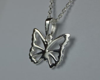 Sterling Silver Butterfly Pendant Necklace, Delicate Animal Jewelry
