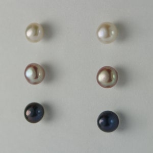 Sterling Silver Pearl Earring Set, Set of Three Small Pearl Stud Earrings, Freshwater Pearl Sterling Silver Earrings.