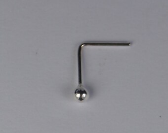 Sterling Silver Nose Stud, 2mm Silver Ball Nose Stud, Nose Piercing, 0.5mm Gauge Wire.