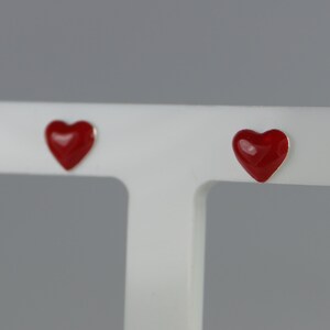 Small Sterling Silver Red Enamel Heart Stud Earrings