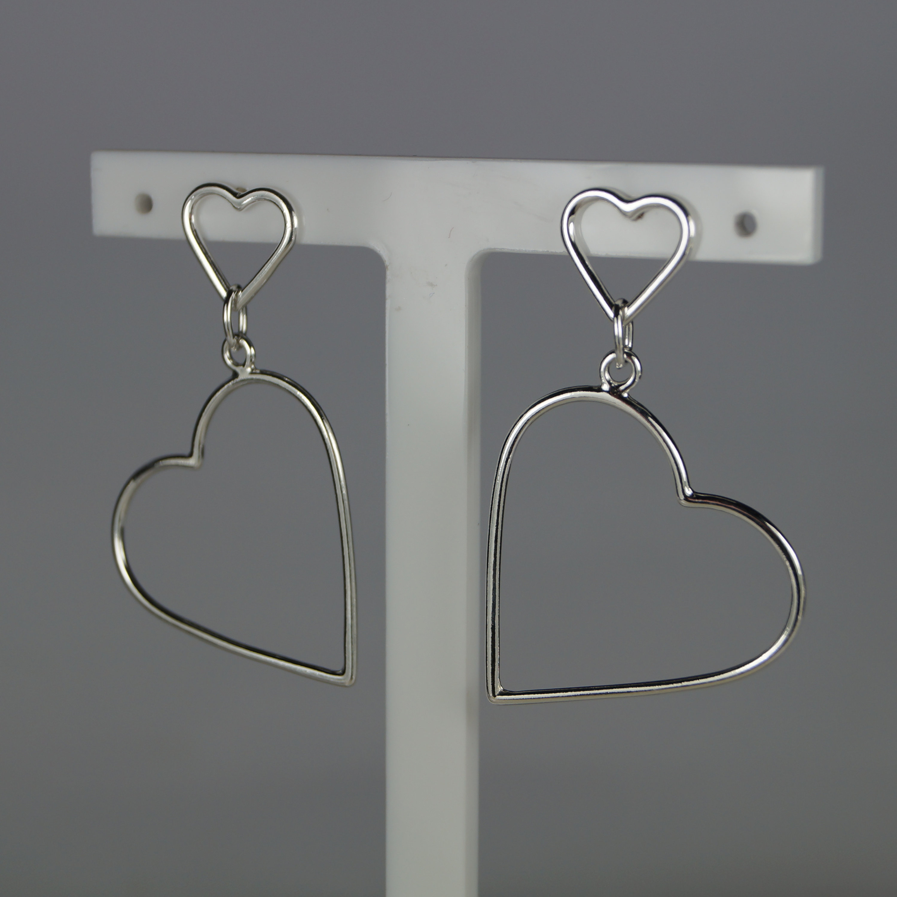 Large Sterling Silver Heart Earrings, 39mm Heart Dangles / Drops