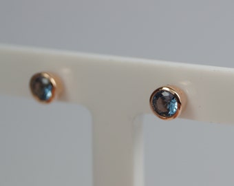 Blue Turquoise Stud Earrings, Rose Gold Vermeil, Silver Stud, December Birthstone Earrings, Blue Cubic Zirconia, Sterling Silver Ear Rings