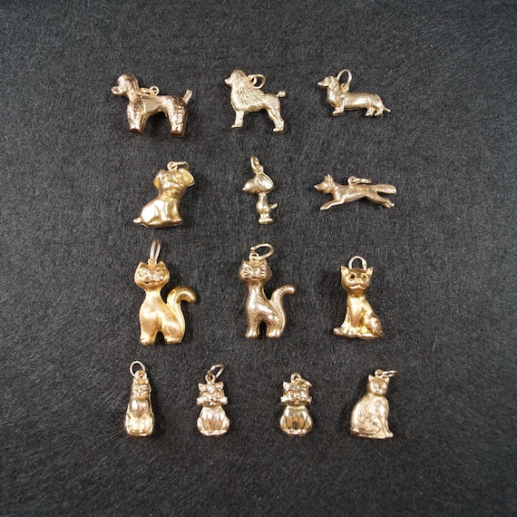 Vintage 9ct Gold Charms. Dogs and Cats.