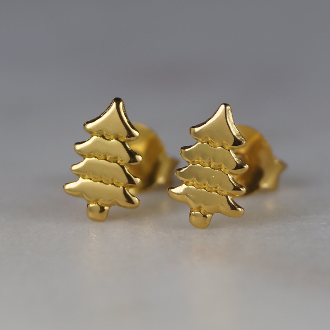 Christmas Earrings Gold Trees