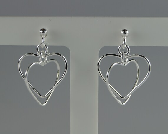 [LLOYD] 韓国ブランド☆Volume Heart Silver Earrings Sterling Silver Heart Earrings, Dangle Heart Earrings, Drop