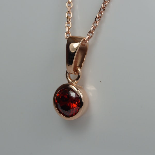 Red Garnet Silver Pendant Necklace In Rose Gold Vermeil, January Birthstone Garnet Necklace, Red Cubic Zirconia,925 Sterling Silver Necklace