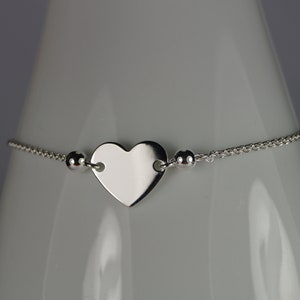 Sterling Silver Heart Slider Bracelet, Adjustable Bracelet, Heart Bracelet.