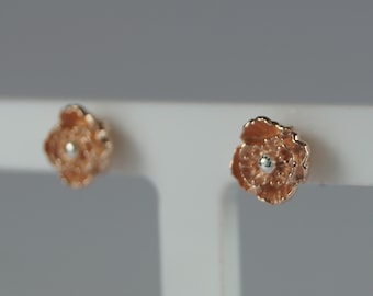 Gold Vermeil Poppy Earrings, Sterling Silver Flower, August Birthstone