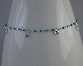 Sterling Silver and Turquoise Anklet, Adjustable Silver Anklet, Summer Jewellery.
