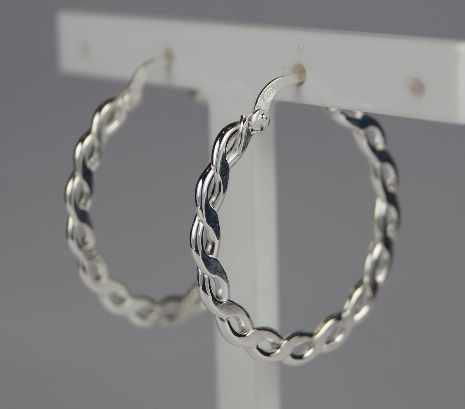Sterling Silver Chain Link Hoop Earrings, 26mm Creole Hoops - Etsy