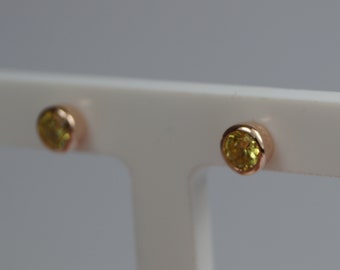 Yellow Topaz Citrine Stud Earrings, Rose Gold Vermeil, Silver Stud, November Birthstone Earrings, Yellow Cubic Zirconia, Sterling Silver,