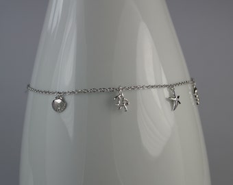 Adjustable Sterling Silver Beach Charm Anklet, Summer Jewelry