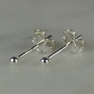 Tiny 2mm Sterling Silver Stud Earrings, Silver Ball Stud Earrings, Minimalist Earrings.