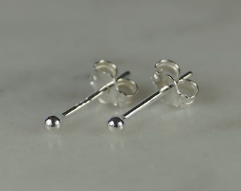 Tiny 2mm Sterling Silver Stud Earrings, Silver Ball Stud Earrings, Minimalist Earrings.