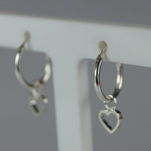 Tiny Heart Sleeper Hoop Earrings, 10mm Top-Hinged Sleeper Hoop Earrings, Sterling Silver Hoop Earrings, Hoop Ear Rings.
