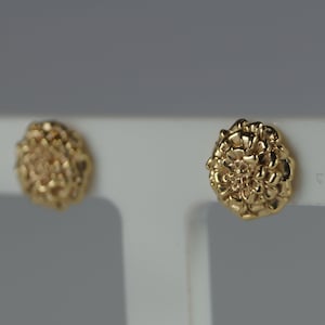 Marigold Flower Earrings, Gold Vermeil Marigold Flower Stud Earrings, October Birth Flower.