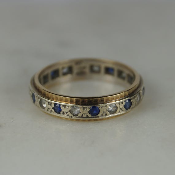 Ornate Vintage 9ct Gold Full Eternity Ring, Blue White Cubic Zirconia, UK Size K