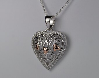 ◆STONEHENgE◆ Luvit Silver Heart Necklace K1806 🔥925 Sterling Silver Heart Necklace White Stone CZ Pendant