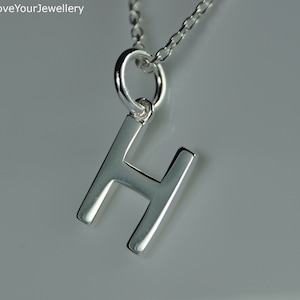 Collar colgante de plata esterlina con inicial H, inicial H de plata, letra H de plata, colgante con inicial H.