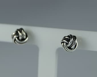 6mm Sterling Silver Knot Stud Earrings, Oxidised Silver Knot Earrings.