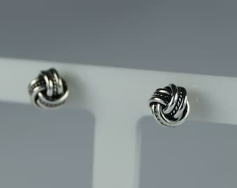 Boucles d'oreilles noeud en argent sterling, boucles d'oreilles noeud en argent oxydé 6 mm.