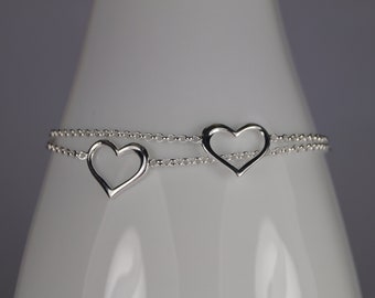 Sterling Silver Heart Bracelet, Adjustable Length Silver Bracelet, Heart Bracelet.