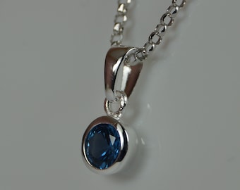 Blue/Turquoise Silver Pendant Necklace, December Birthstone Turquoise CZ Necklace, Blue Cubic Zirconia, 925 Sterling Silver Pendant Necklace