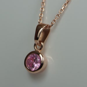 Pink Tourmaline Necklace, Rose Gold Vermeil and Tourmaline CZ Necklace, October Birthstone, Pink Cubic Zirconia, Sterling Silver Necklace,