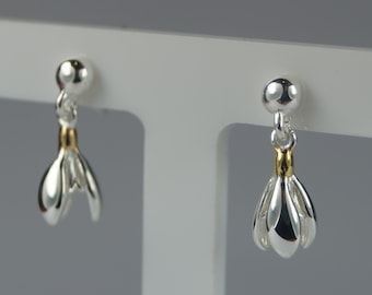 Sterling Silver Snow Drop Earrings, January Birth Flower Jewelry