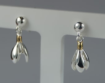 Sterling Silver Snow Drop Flower Earrings, January Birth Flower, Silver Flower Earrings.