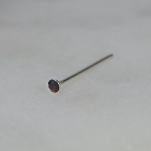Tiny Nose Stud, 1.5mm Sterling Silver Dark Red Crystal Nose Stud, 24 Gauge (0.5mm), Thin Nose Stud.