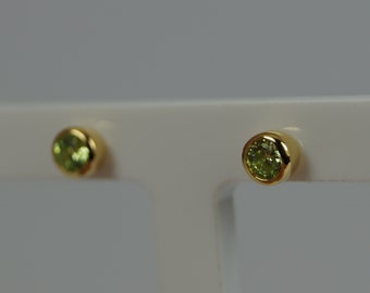 Peridot Earrings, Gold Vermeil Stud Earrings, August Birthstone, Green Cubic Zirconia, Sterling Silver.