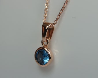 Blue Turquoise Silver Pendant Necklace In Rose Gold Vermeil, December Birthstone Necklace, Blue Cubic Zirconia, Sterling Silver Necklace,