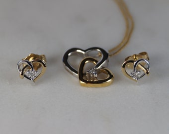 Pre-Owned 9ct Gold Diamond Heart Jewelry Set, 18" Chain