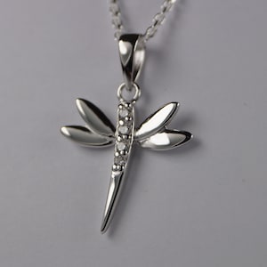 Dragonfly Necklace in Sterling Silver with Cubic Zirconia, Silver Dragonfly Pendant, Dragonfly Jewellery.