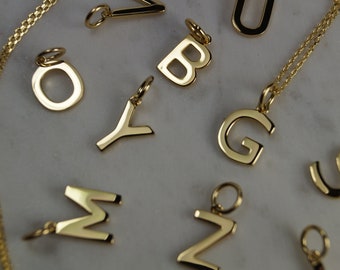 10mm Initial Letter Pendants in Sterling Silver and Gold Vermeil, Gold Initial Pendant Necklace, Gold Letter Pendants Necklace.